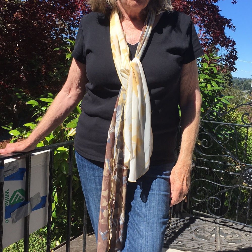 Long silk scarf yellow and gray